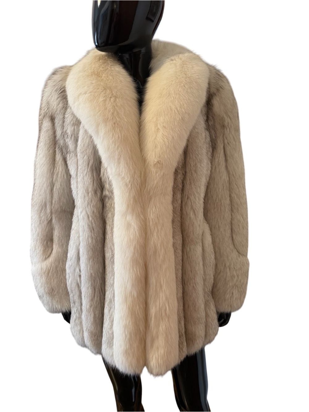 Luxurious Light Gray and White fox Saga Furs fox Coat - Picture 7 of 16